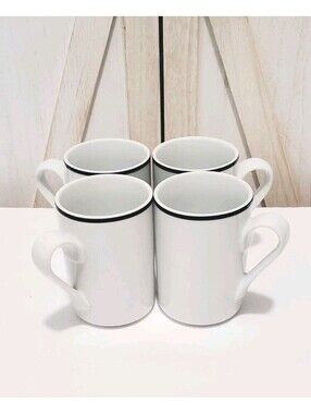 Set Of 4 Dansk Christianshavn White With Blue Bistro Mugs Coffee Cups Portugal